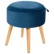 Pouf in velluto imbottito blu con vassoio contenitore stile glamour elegante soggiorno camera da letto