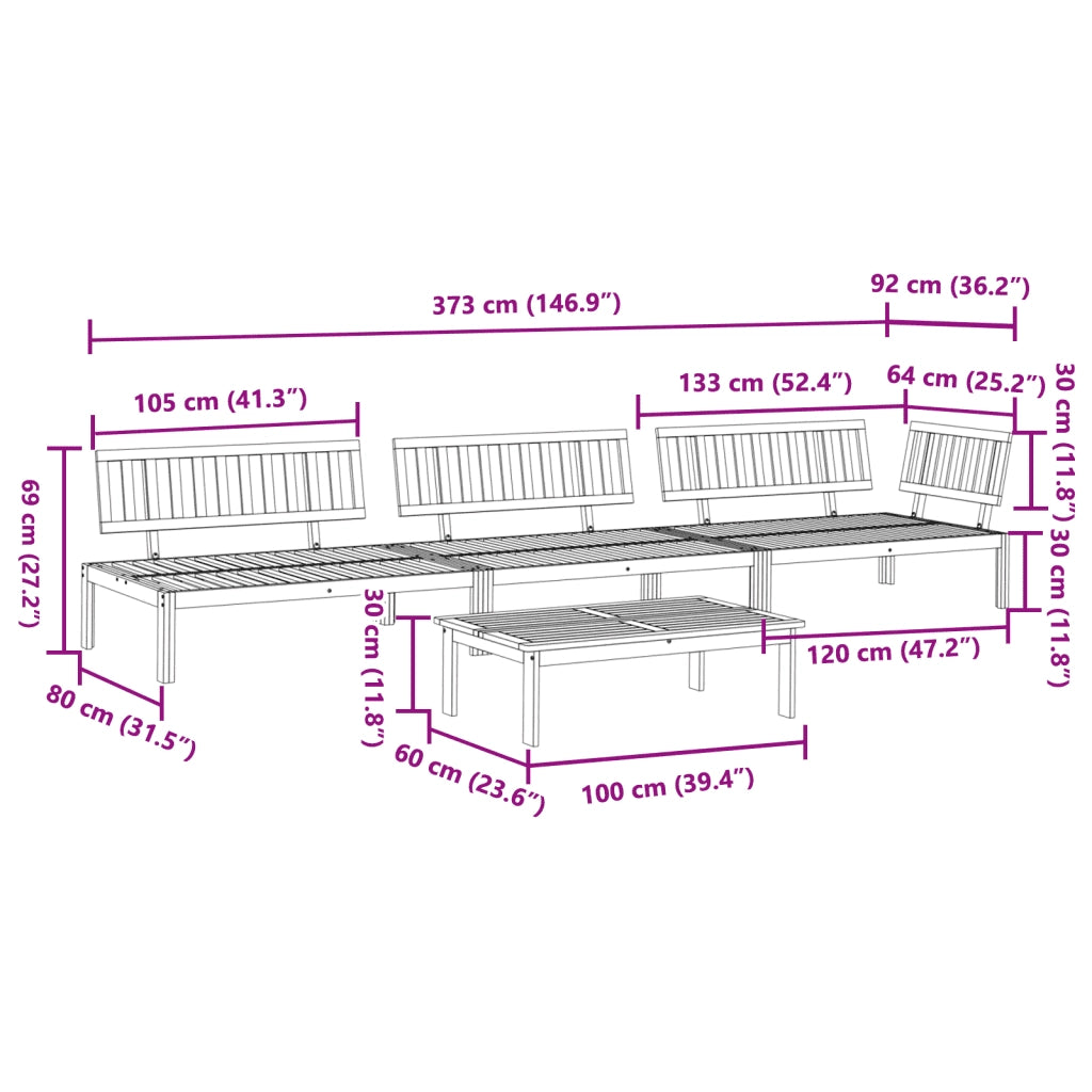 vidaXL Set Divano Pallet da Giardino 4 pz in Legno Massello di Acacia