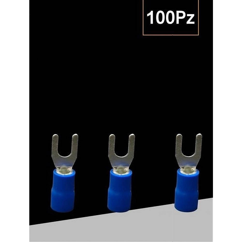 Trade Shop - Set 100pz Capicorda A Forcella A Crimpare Per Cavi 1.5-2.5 Mm² Isolato M4 Sv2-4 - Blu