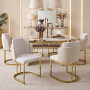 Set di 2 sedie in ciniglia beige e oro con doppio schienale