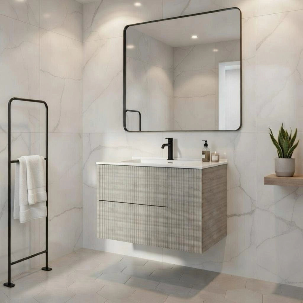 Base sospesa con cassetti cm 80 mod. TRIO CANNETTATO - Grigio Antico
