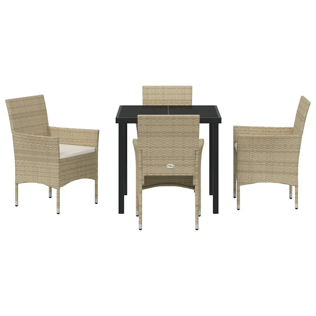 Set da Pranzo per Giardino con cuscino 5 pcs Beige polyrattan