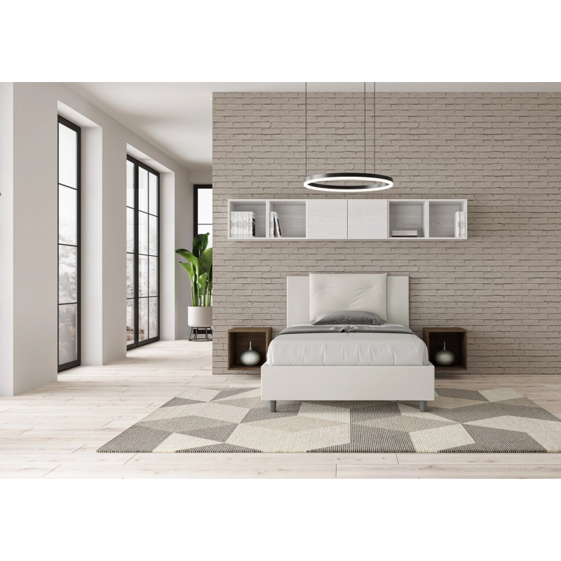 Letto imbottito 1 piazza e mezza 120x210 cm Appia - Bianco,Similpelle,Contenitore