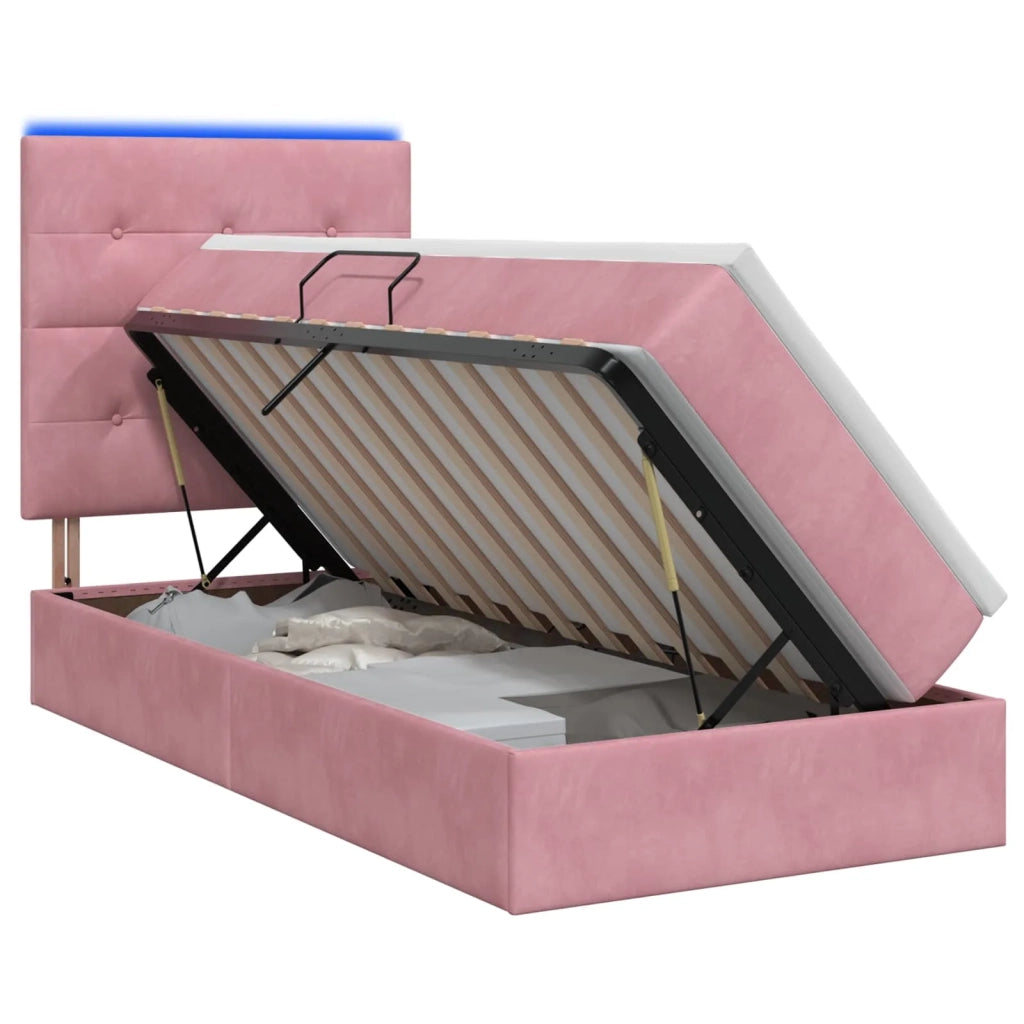 Letto con contenitore LED e materasso Rosa 90 x 190 cm Velluto 3460103