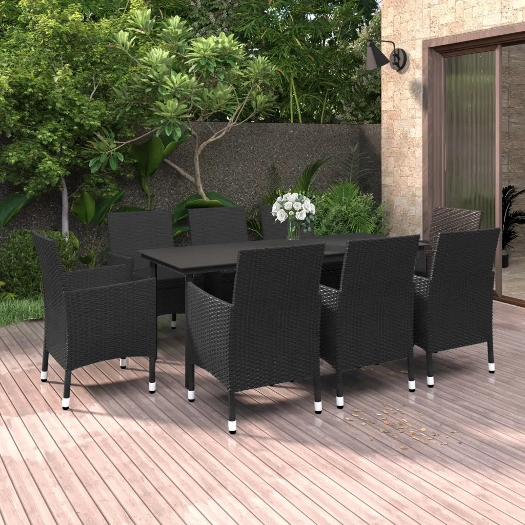 Set da Pranzo da Giardino e Cuscini 9 pz in Polyrattan e Vetro 3099690