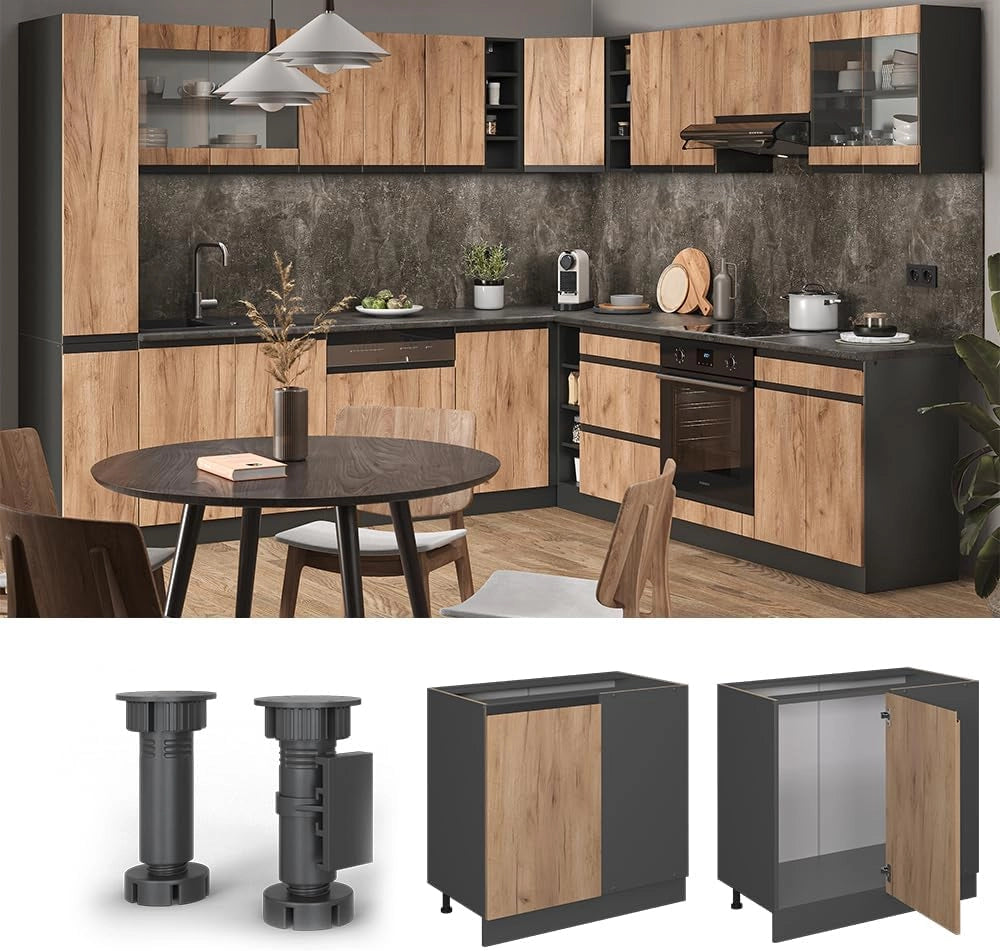 Mobile ad angolo cucina R-Line, Quercia dorata, 86 cm Forma a J, senza piano di lavoro, per la libera combinazione all'interno di sistemi cucina modulari
