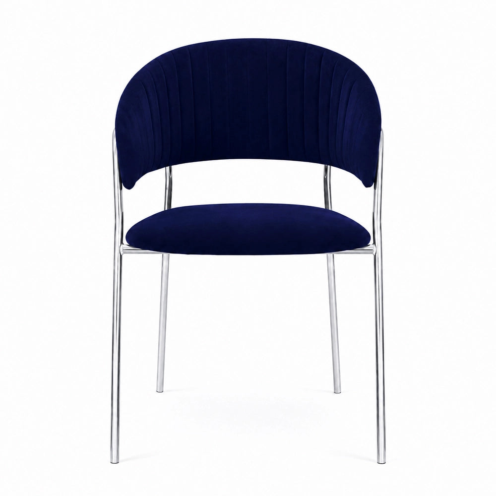 Sedie da pranzo set da 2 Aurelia in velluto blu notte con gambe in ferro cromato