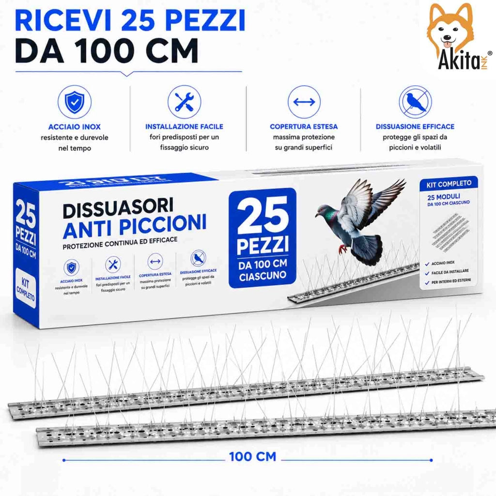 Akitaink Dissuasore per Piccioni Acciaio Inox 25 Metri
