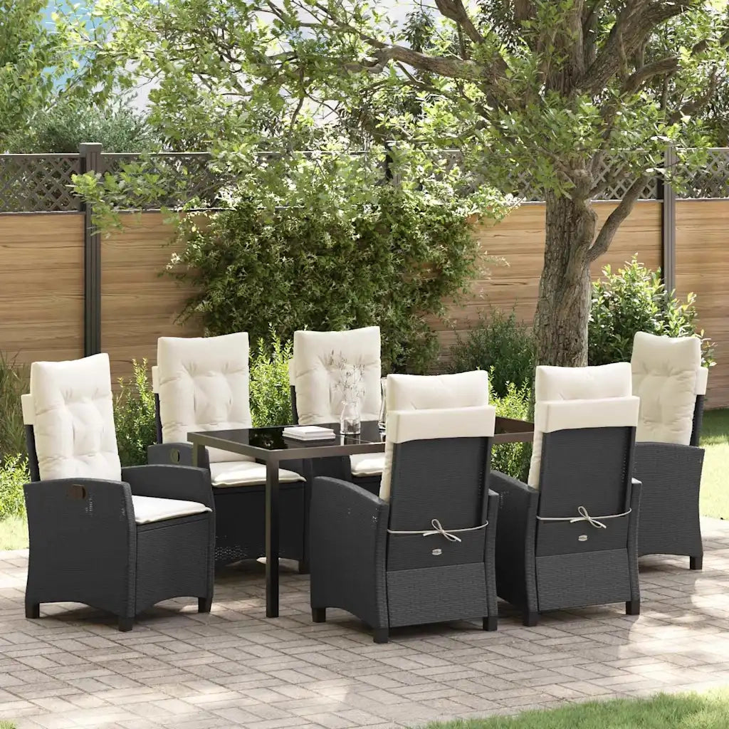 Set da Pranzo per Giardino con cuscino 7 pcs Nero polyrattan 3380369