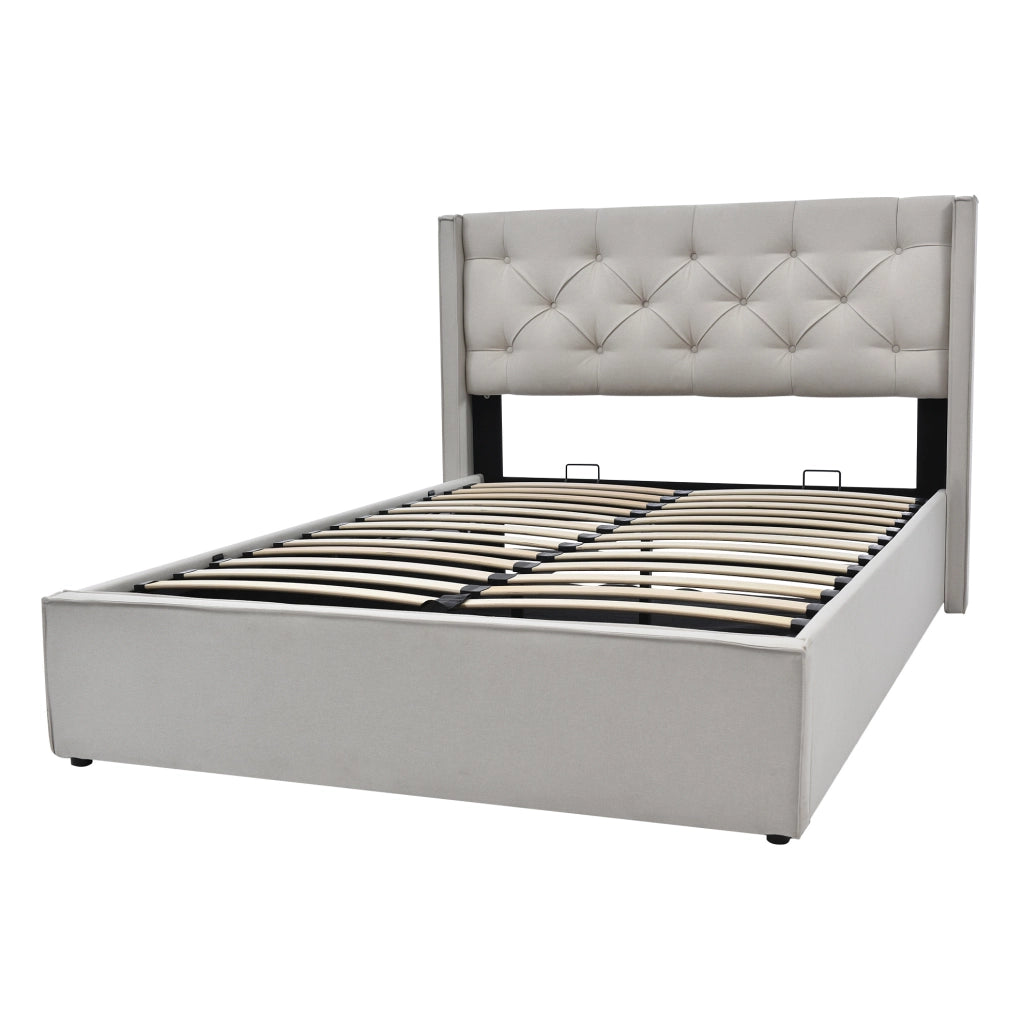 Letto matrimoniale imbottito con contenitore 160x200 cm; testa letto capitonn茅; grigio chiaro