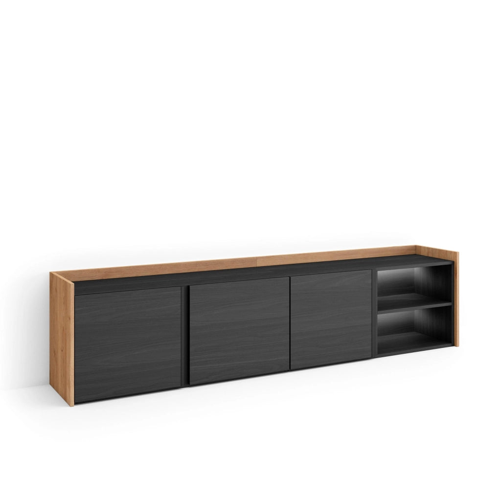 Mobile TV Soggiorno, 207x50x35 cm, Per TV fino a 80", LED, Nero e rovere