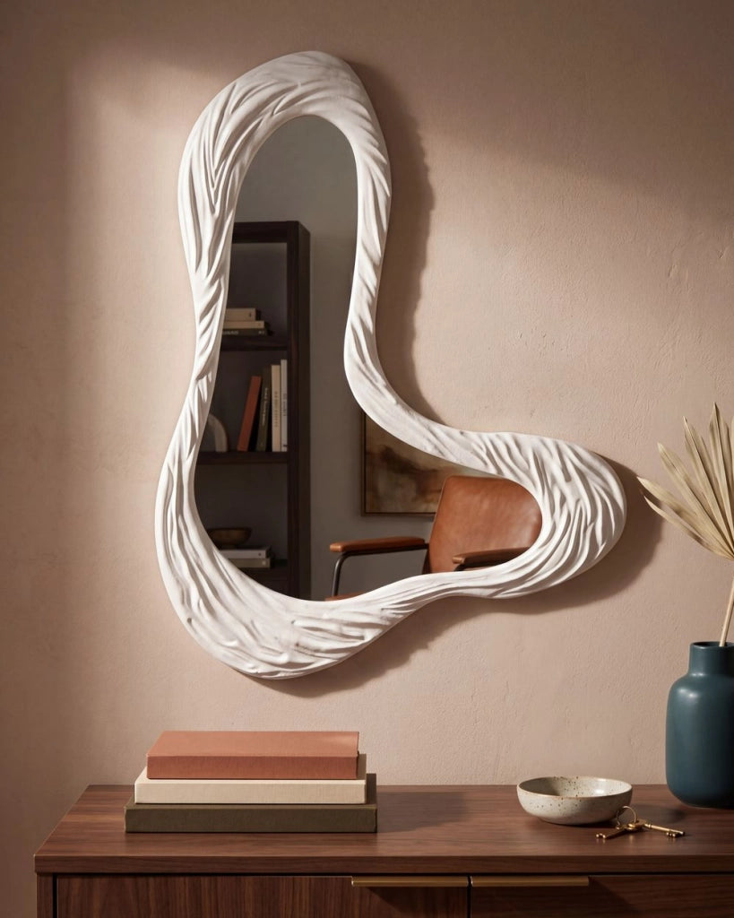 Specchio da parete MDF bianco 83 x 61 cm Decorativo appeso stile retrò asimmetrico
