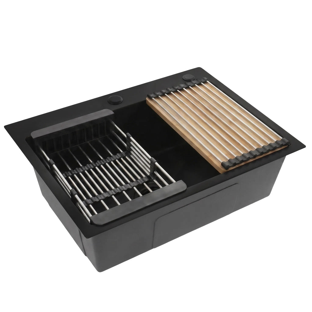 Lavello In Acciaio Con Set Di Accessori 3 Pz. Rea Liam Black Accessori beige