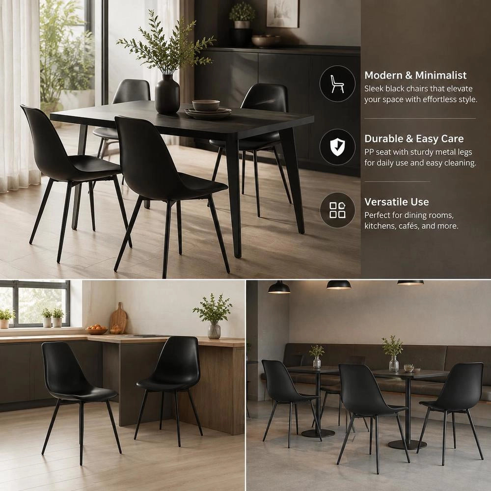 Dining Chairs, Set Of 4, Black PP