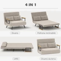 Divano Letto 3 in 1 in Tessuto Effetto Velluto con Schienale Regolabile e 2 Cuscini, 102x73x81 cm, Bianco Crema