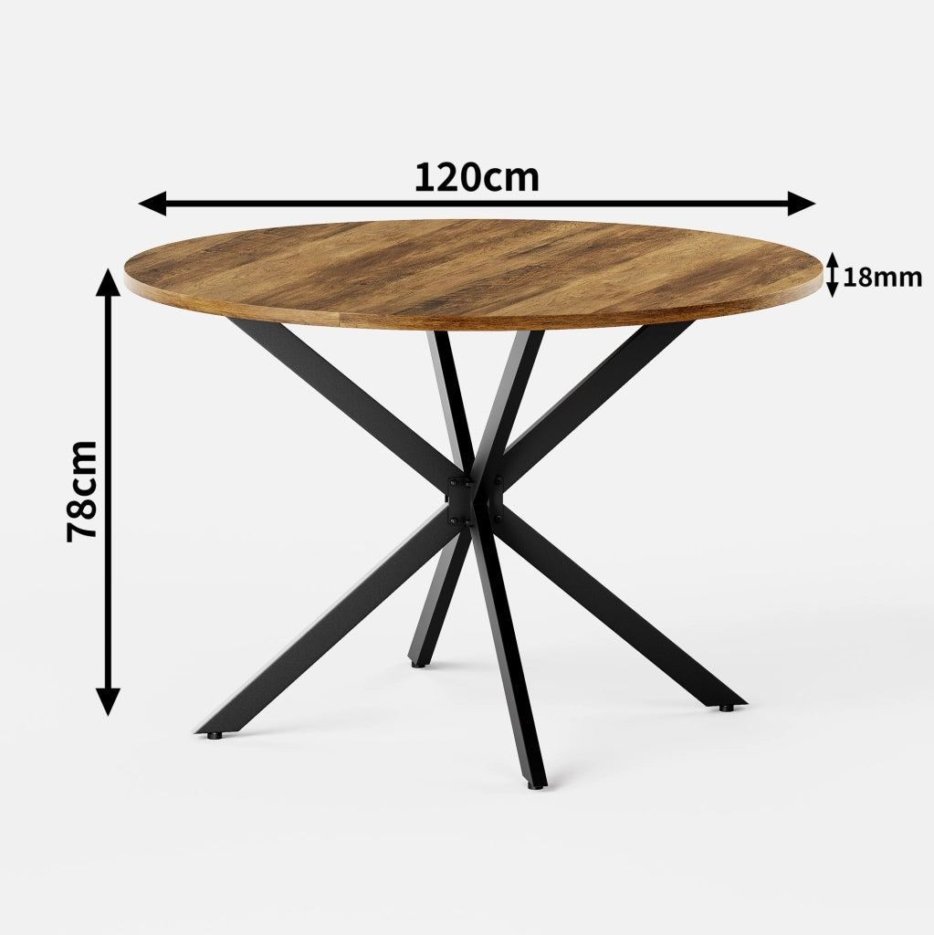 Tavolo da pranzo rotondo ?120 cm stile rustico; truciolare e ferro marrone e nero