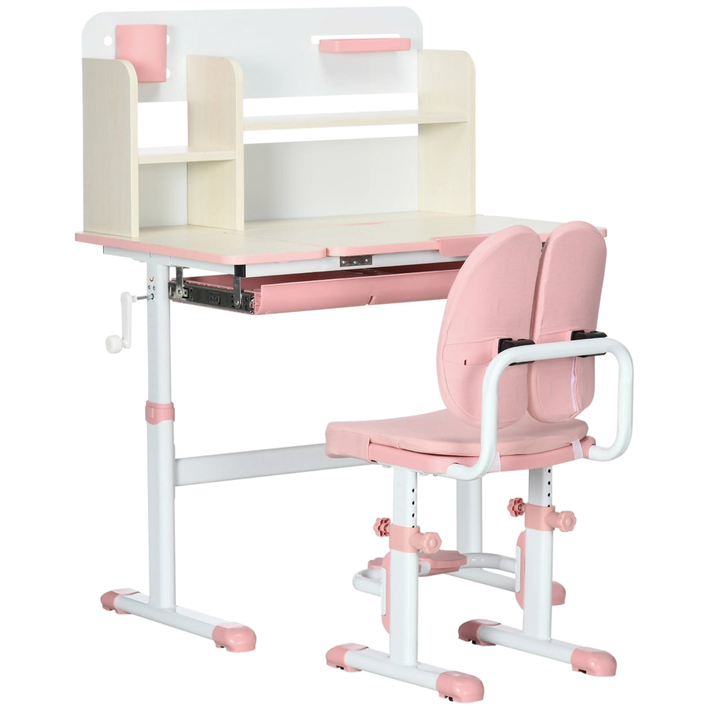 EasyComfort Banco Scuola con Sedia per Bambini 3-12 Anni, Altezza Regolabile e Piano Inclinabile, Rosa