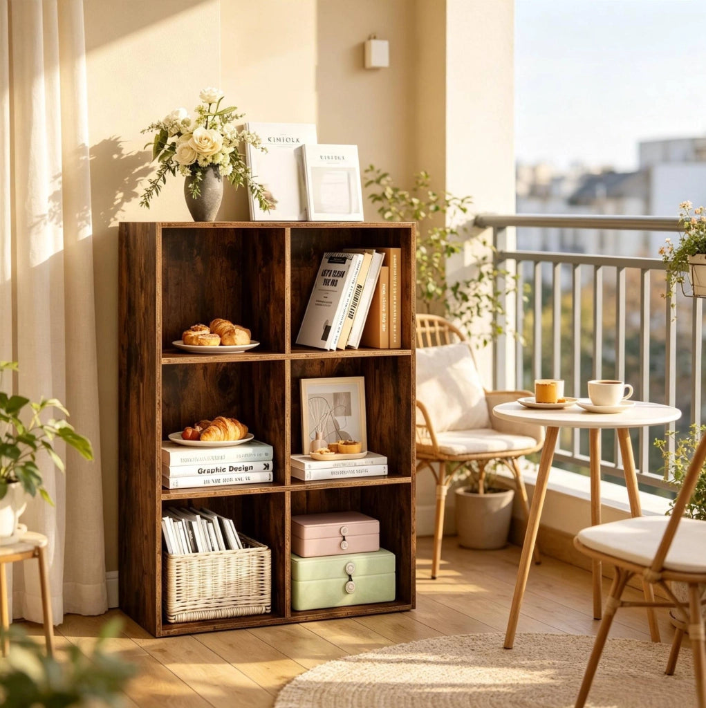 Libreria a cubi 6 vani in legno ingegnerizzato marrone rustico