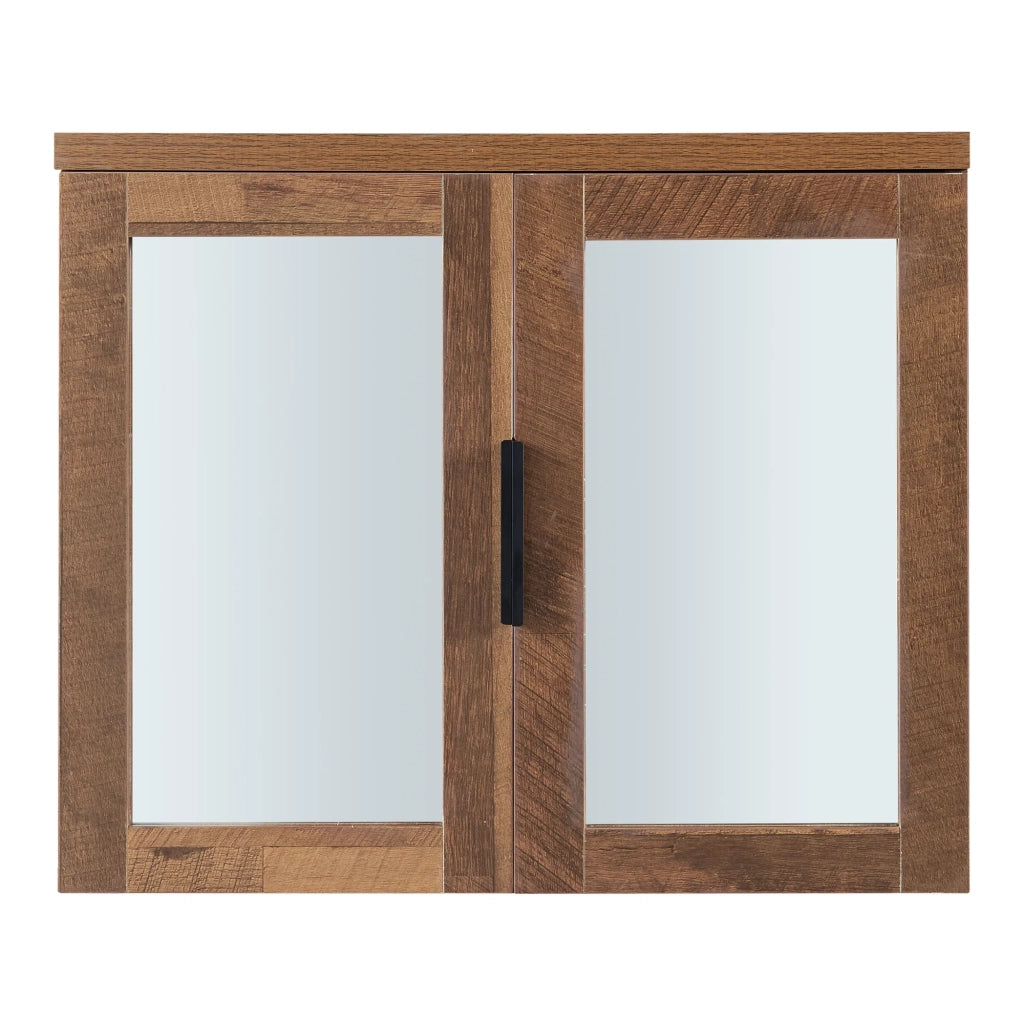 Mobiletto/scaffale da parete per bagno 50 x 60 x 15 cm con specchio marrone 03_0008894