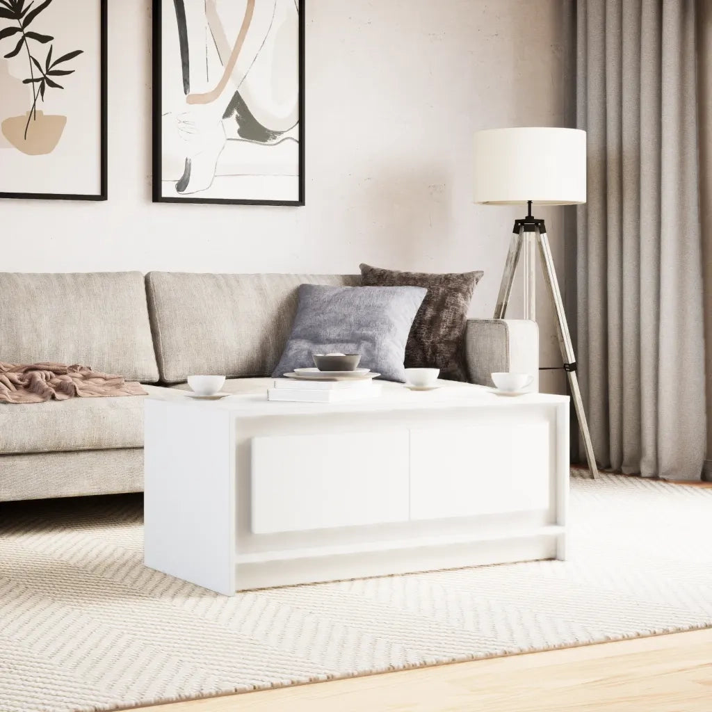 Tavolino da Salotto con Luci LED Bianco in Truciolato