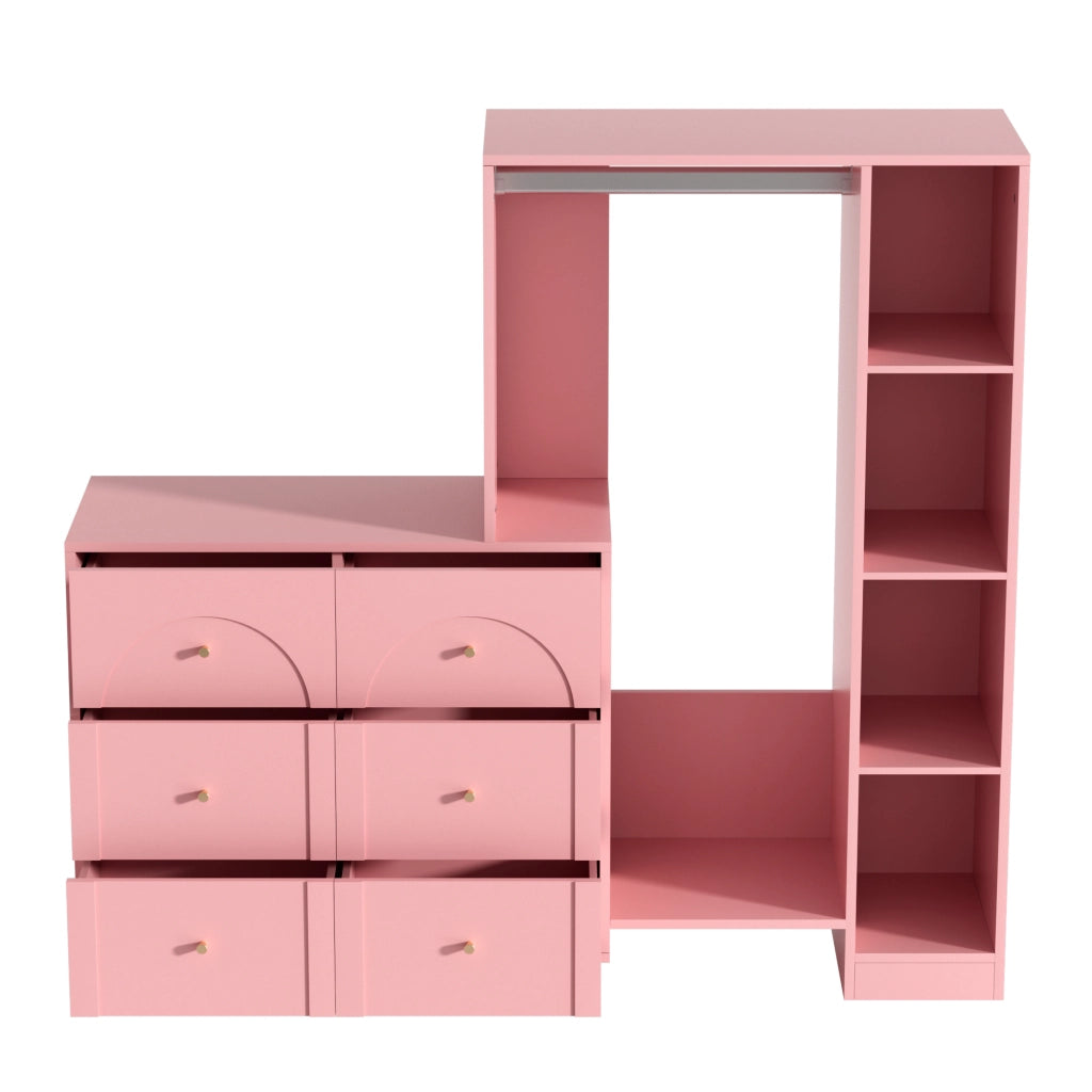 Armadio, mobile da ingresso, 6 cassetti, ripiani, 139 x 35 x 133 cm, rosa