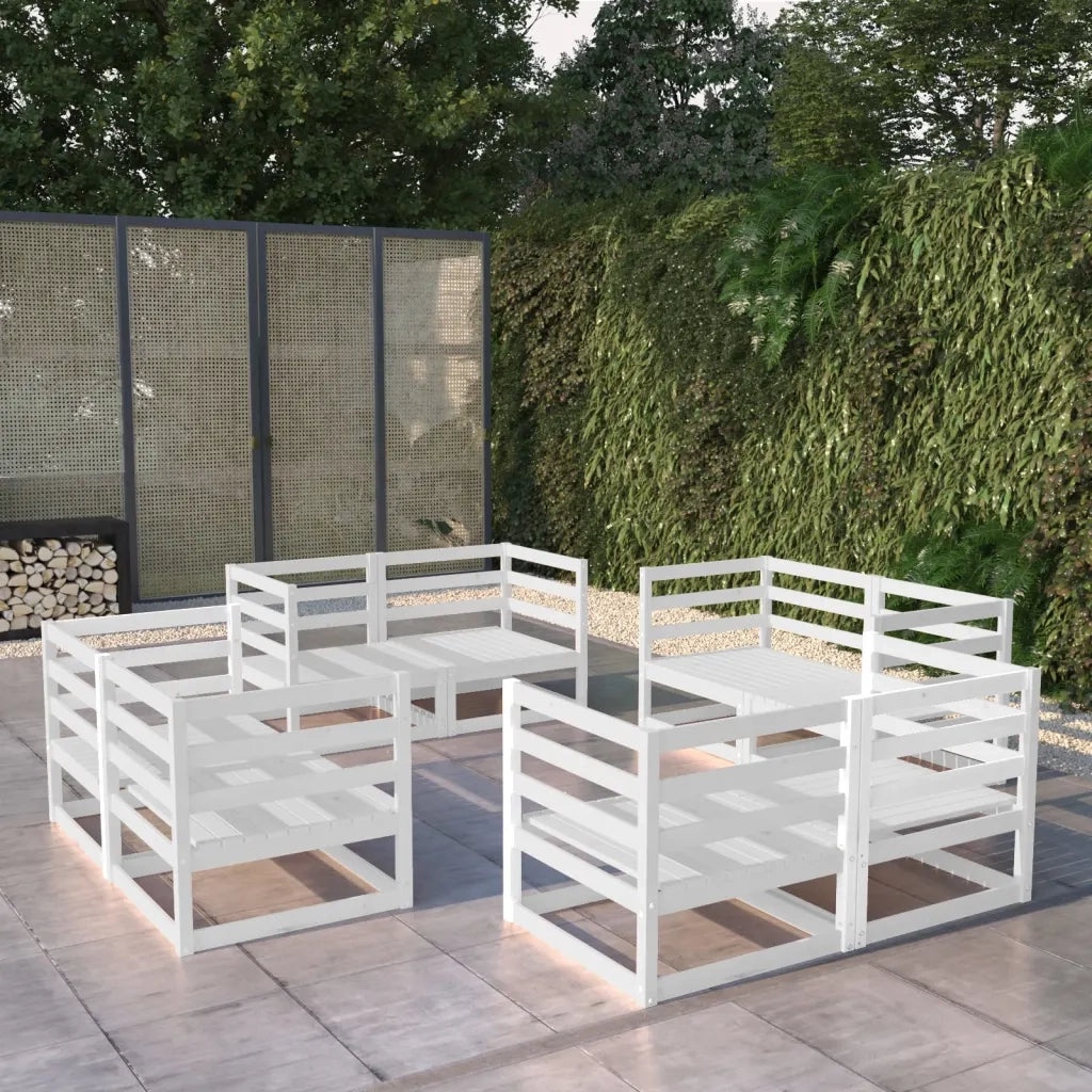 Set Divani da Giardino 8 pz Bianco in Legno Massello di Pino cod mxl 35679