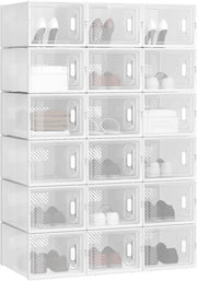 Set di 18 Scatole per Scarpe Contenitore Portascarpe Scarpiera Organizzatore Portaoggetti Impilabile Salvaspazio Coperchio Magnetico Plastica Trasparente Bianco 35x25x19cm