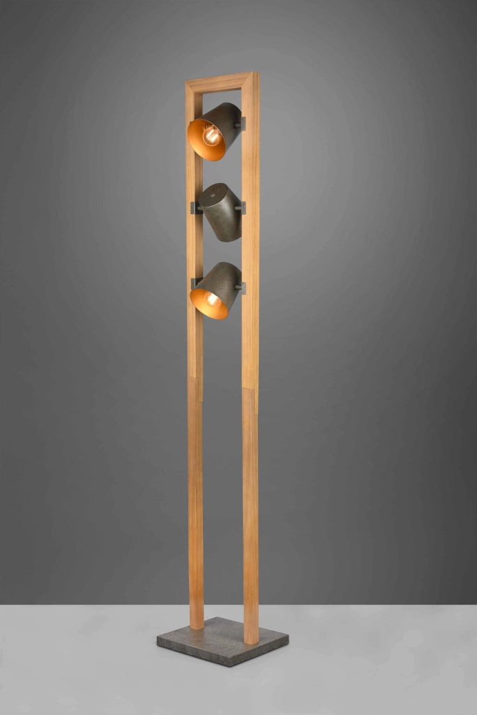 Piantana 3 faretti orientabii, acciaio anticato e oro, H 150 cm, Bell