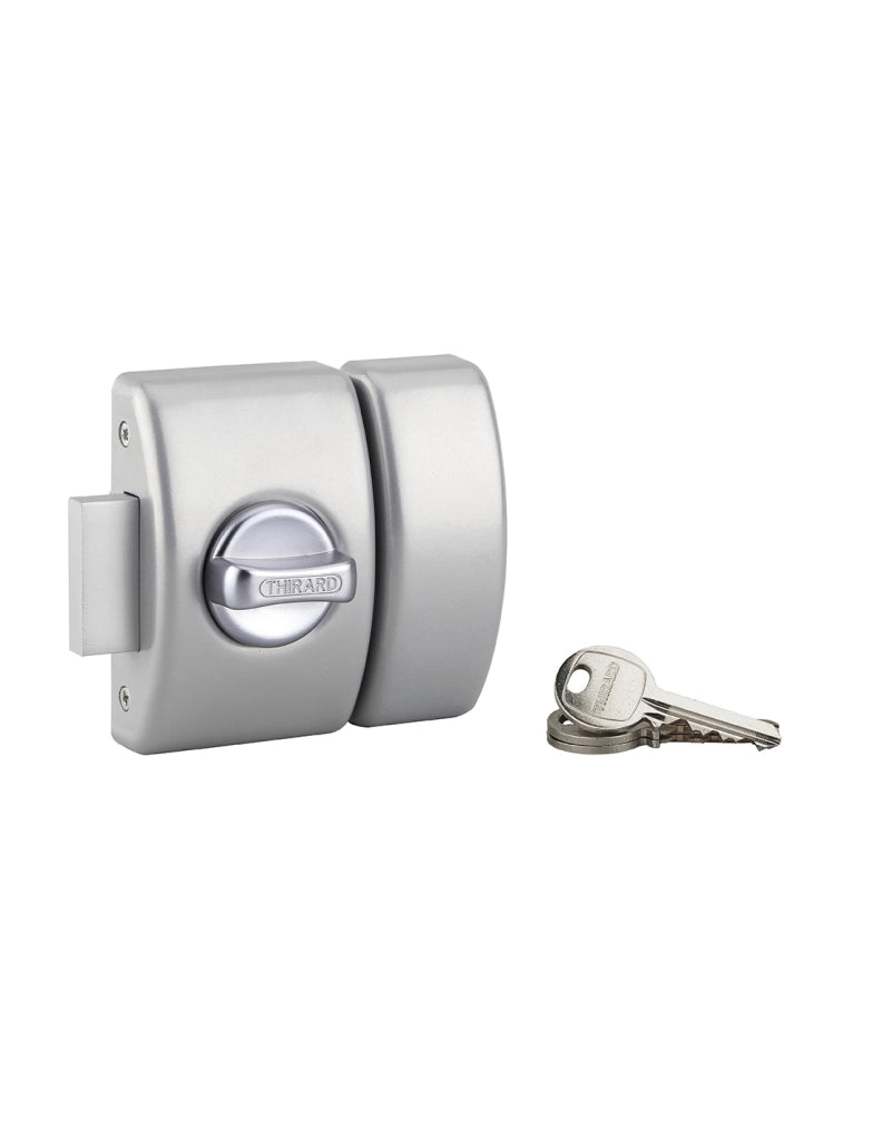 Serratura da applicare a chiavistello, con pomolo, Design 5 per porta d'ingresso, cilindro 50mm, acciaio, 3 chiavi, argento - THIRARD