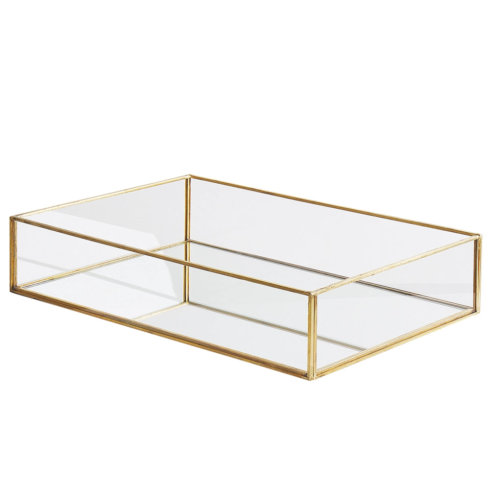 Vassoio Decorativo Metallo Dorato e Vetro Rettangolare 30 x 20 cm Candele per Gioielli Vassoio Cocktail