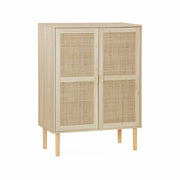 Credenza effetto canna e legno a 2 ante, 80cm, marrone naturale