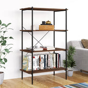 Scaffale con 4 Mensole Nero e Legno Scuro 80x40x130 cm cod mxl 17552