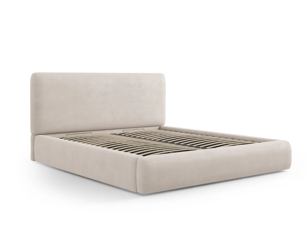 Cosmopolitan Design - Letto a cassettone con testiera "Colonel" 200x200cm in ciniglia beige 