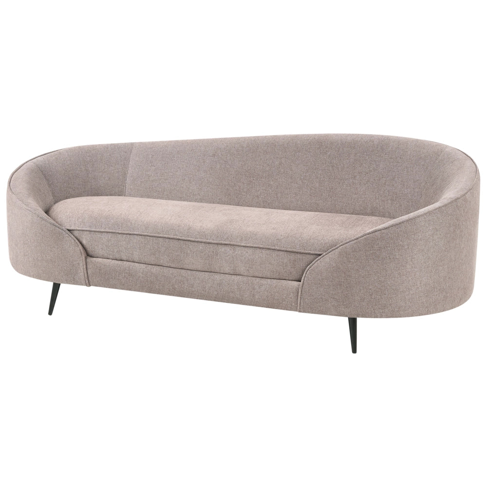 Divano in tessuto marrone Glamour curvo in stile retrò a 2 posti con gambe metalliche nere