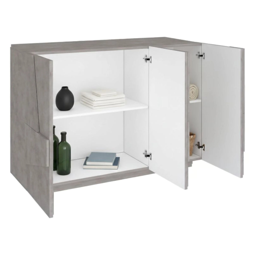 Mobile da ingresso a 3 ante e ripiani Axl, Made in Italy, Entratina moderna, Credenza per atrio, cm 121x38h86, Grigio Ardesia