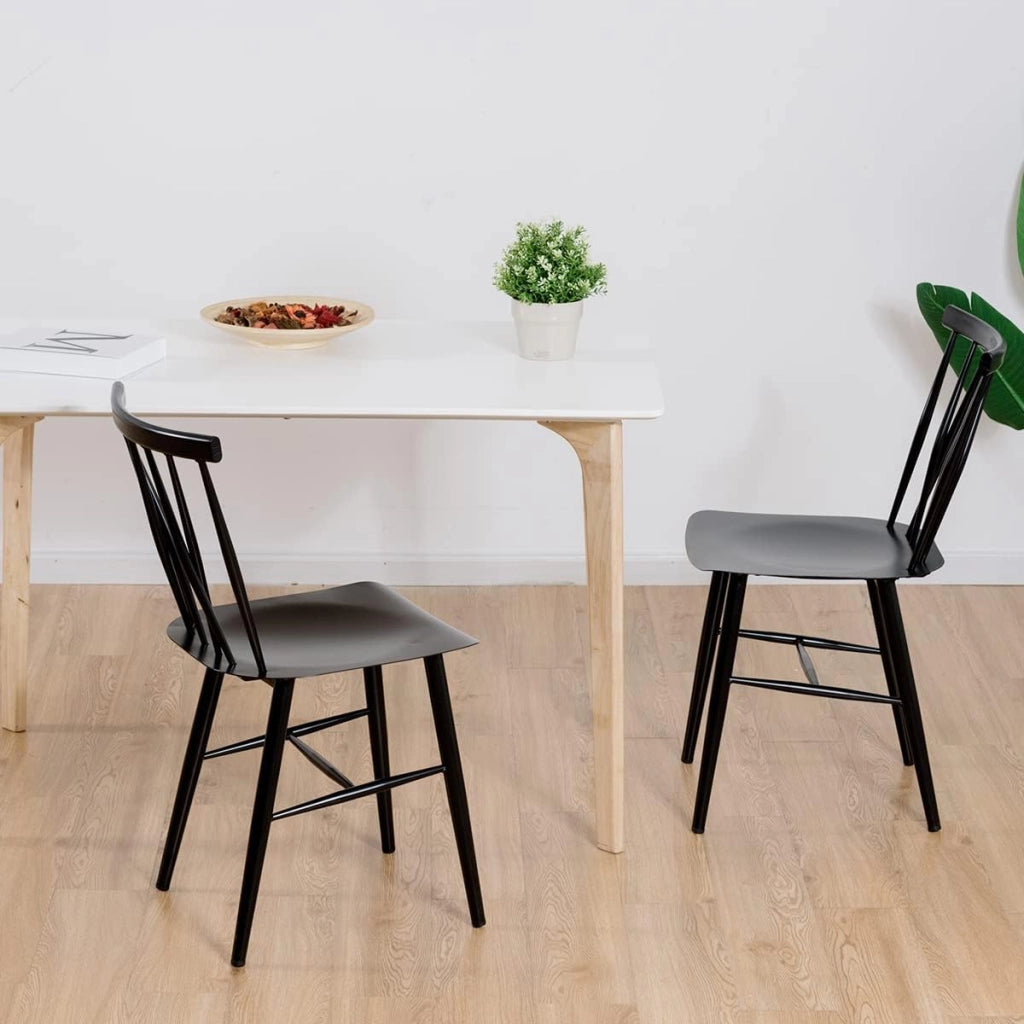 Set di 2 Sedie da Pranzo, Sedia con Schienale e Poggiapiedi, Struttura Robusta in Ferro, Ogni Sedia Portata 150kg, Design Industriale senza Braccioli, Ideale per Bistro, Giardini e Bar, Nero