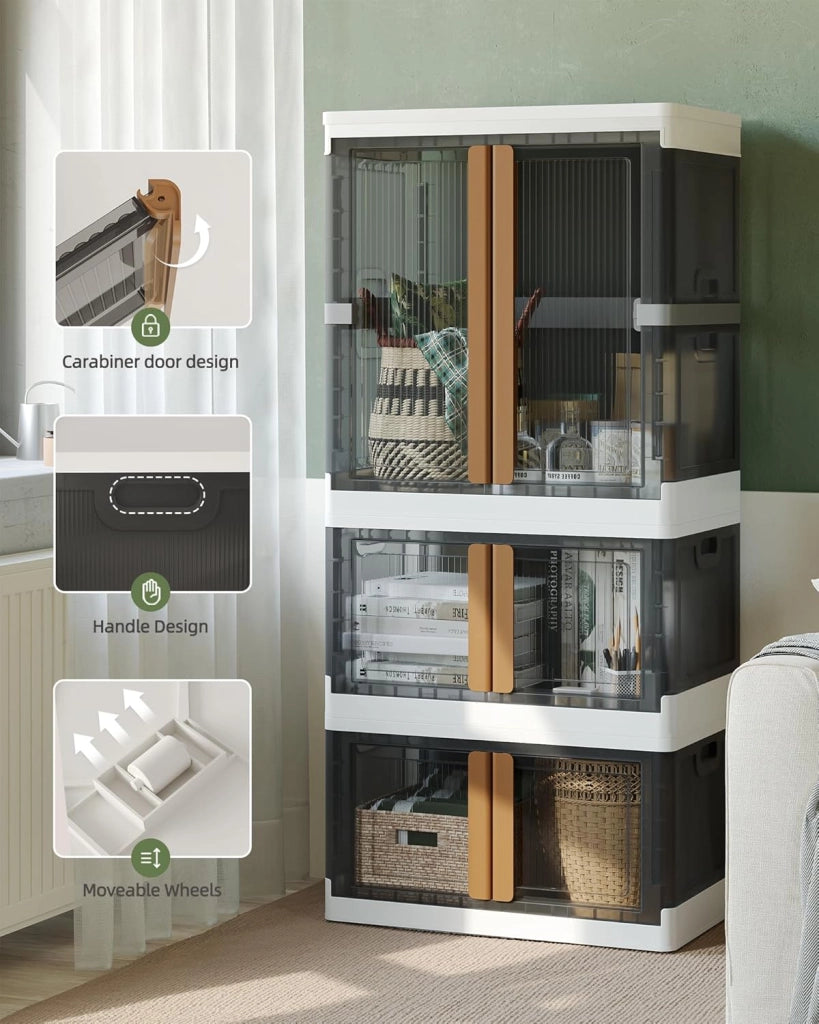scatole plastica con coperchio, 180L e 2x94L contenitori plastica con ruote, scatole per vestiti rigide, contenitori salvaspazio, trasparenti e impilabili, clothes storage box
