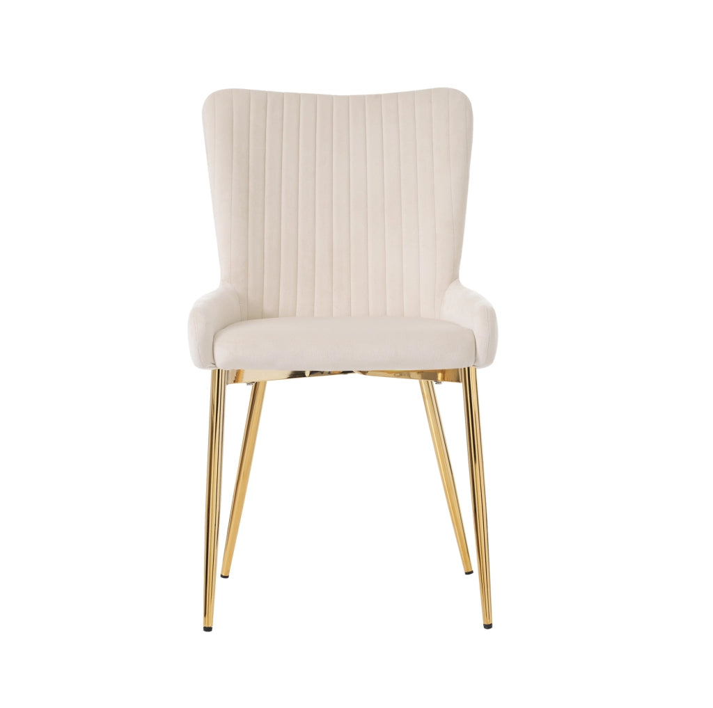 Set di 4 sedie da pranzo in velluto con gambe in metallo; beige e oro