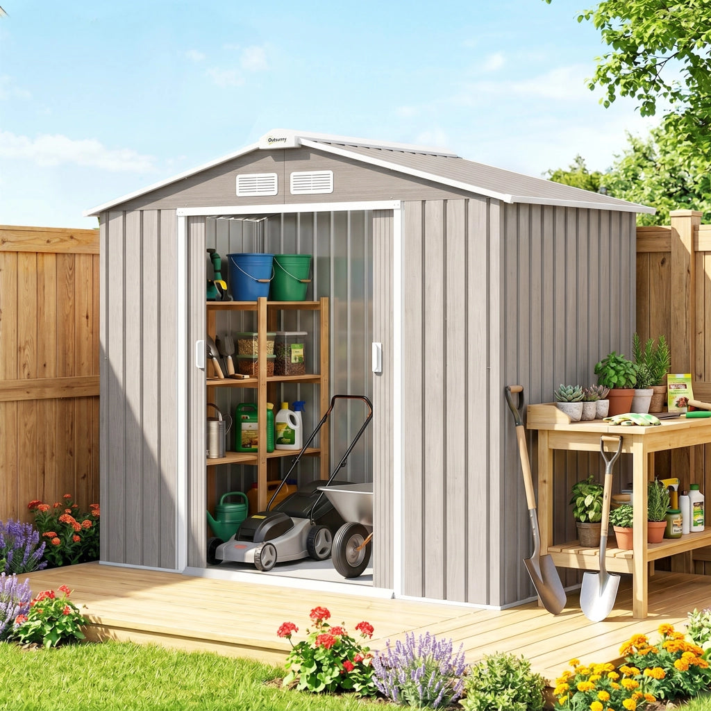 Casetta da Giardino in Metallo ¨C zephmum ¨C Marrone Chiaro 210x130cm