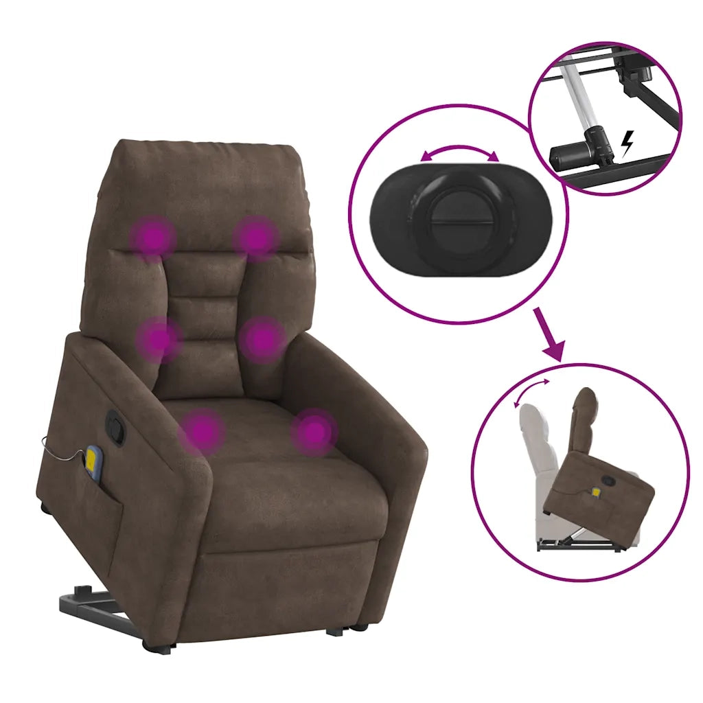 Poltrona Alzapersona Reclinante Massaggiante Marrone Microfibra 3303093