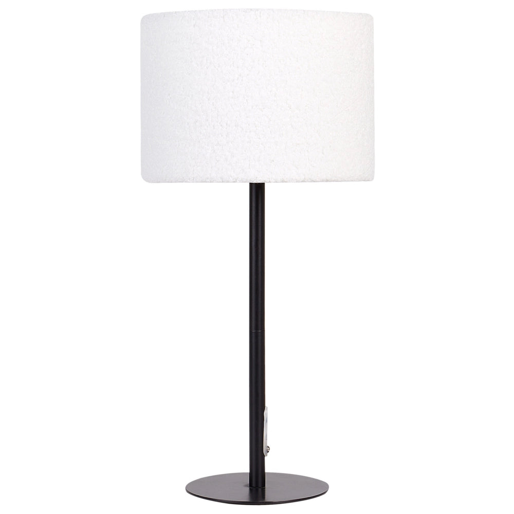 Lampada da comodino moderna con paralume in tessuto boucle e base in metallo a forma di tamburo bianco Stile moderno Soggiorno Camera da letto