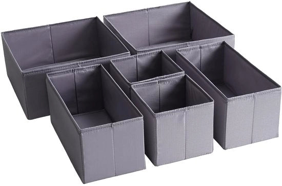 Organizzatore di carrello, tessuto duraturo, lavabile, con piastre di supporto, piccole scatole di archiviazione per bagno, armadio, comò, set da 6, grigio scuro