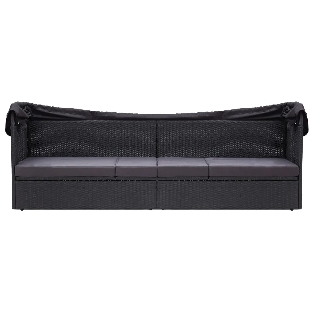 Divano da Esterno con Baldacchino in Polyrattan Nero