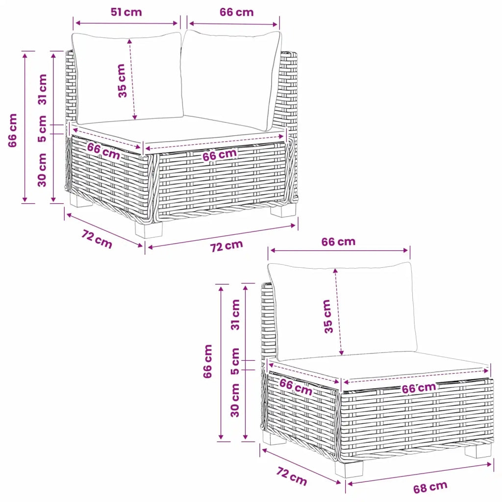 3 pz Set Lounge in Rattan con Cuscini GENDT Rattan naturale 3429858