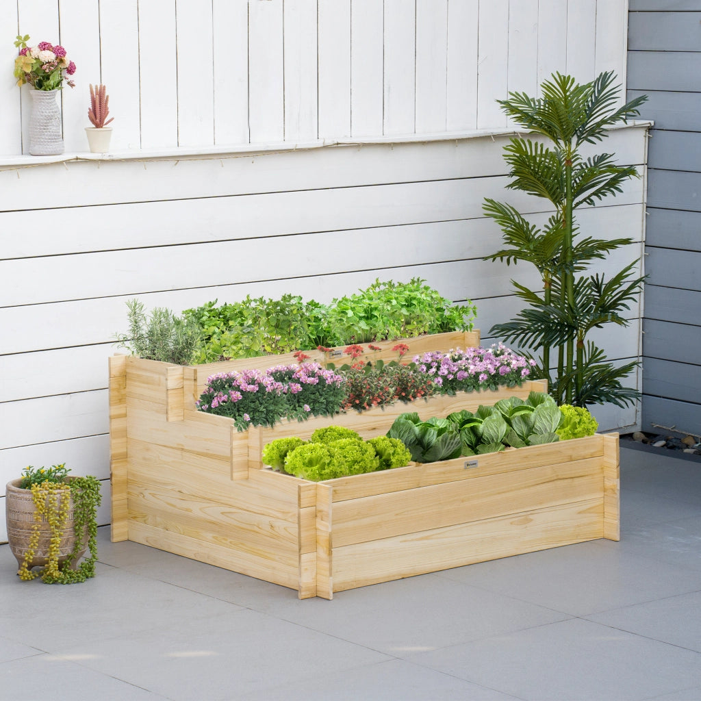 Fioriera 3 livelli per giardino ¨C zephmum ¨C Legno di abete con tessuto
