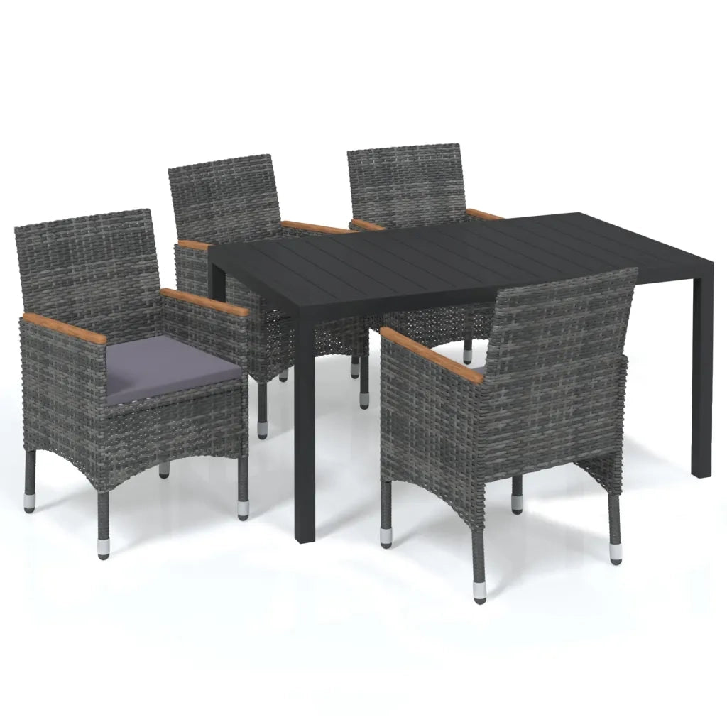 Set da Pranzo per Giardino 5 pz con Cuscini Polyrattan Grigio 3095029