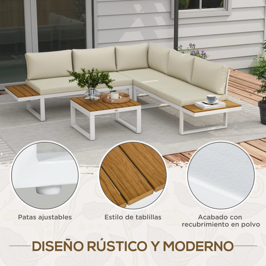 Set Divano Esterno 2 Pezzi Angolare con Cuscini ¨C Zephmum ¨C Crema