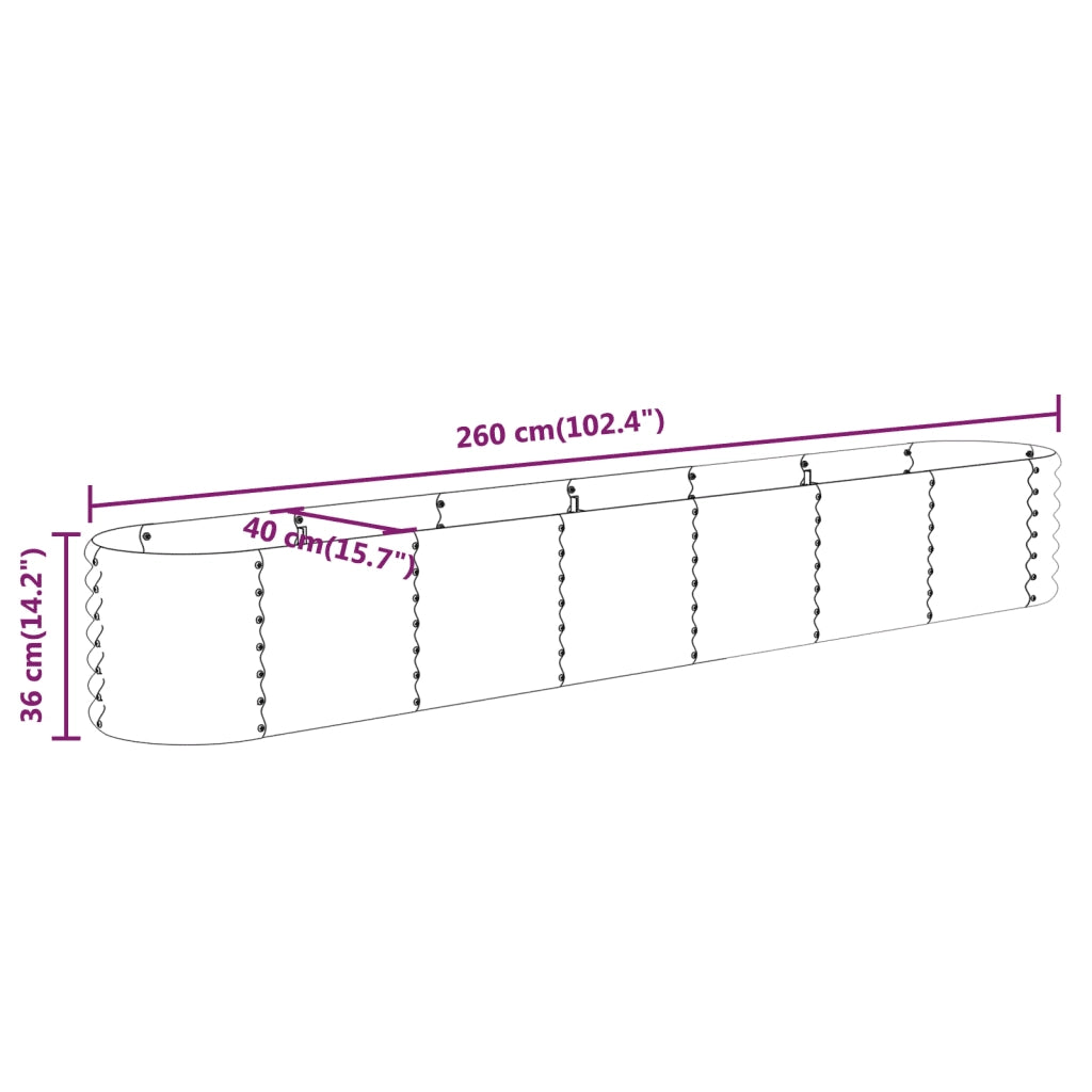 Fioriere | Cassetta per fiori | Letto Giardino Acciaio Zincato 260x40x36cm Argento