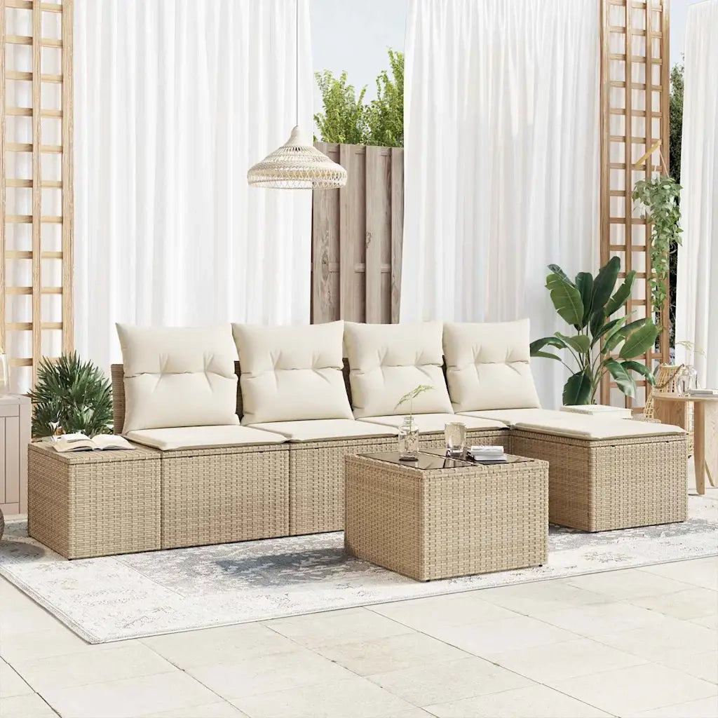 Set Divano da Giardino con cuscino 6 pcs Beige polyrattan