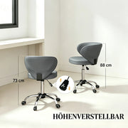 Sgabello da ufficio girevole a 360° con schienale in PU grigio regolabile in altezza 73-88 × 54 × 45 cm